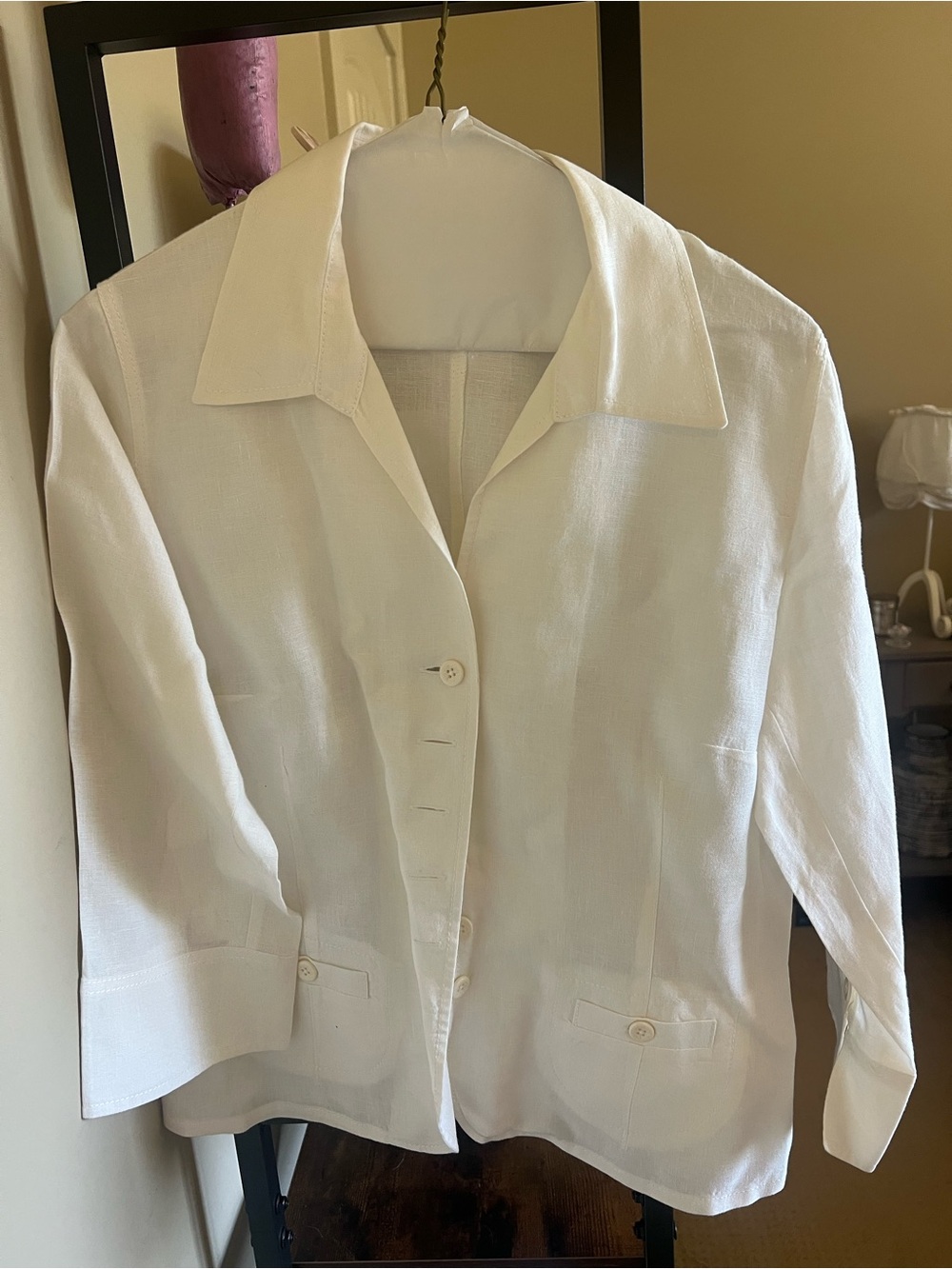 Talbots White Button-Front Linen-Blend Jacket